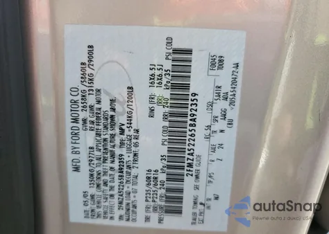 2005 Ford Freestar Sel из США, поврежденный, VIN 2FMZA52265BA92359